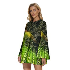 Round Neck Long Sleeve Bohemian Style Chiffon Mini Dress 