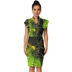 Vintage Frill Sleeve V-Neck Bodycon Dress 