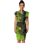 Machine Technology Circuit Electronic Computer Technics Detail Psychedelic Abstract Pattern Vintage Frill Sleeve V-Neck Bodycon Dress