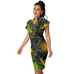 Vintage Frill Sleeve V-Neck Bodycon Dress 
