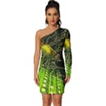 Machine Technology Circuit Electronic Computer Technics Detail Psychedelic Abstract Pattern Long Sleeve One Shoulder Mini Dress