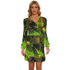 Long Sleeve Waist Tie Ruffle Velvet Dress 