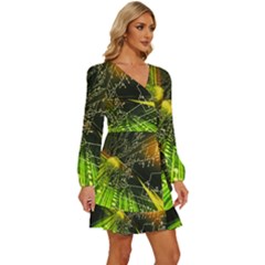 Long Sleeve Waist Tie Ruffle Velvet Dress 
