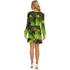 Long Sleeve Waist Tie Ruffle Velvet Dress 