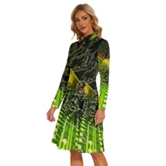 Long Sleeve Shirt Collar A-Line Dress 