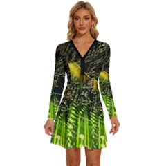 Long Sleeve Deep V Mini Dress  