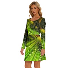 Long Sleeve Wide Neck Velvet Dress 