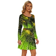 Long Sleeve Wide Neck Velvet Dress 
