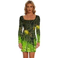 Long Sleeve Square Neck Bodycon Velvet Dress 