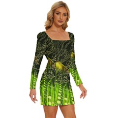 Long Sleeve Square Neck Bodycon Velvet Dress 