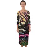 Psychedelic Funky Trippy Quarter Sleeve Midi Bodycon Dress