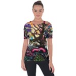 Psychedelic Funky Trippy Shoulder Cut Out Short Sleeve Top