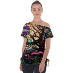 Psychedelic Funky Trippy Off Shoulder Tie-Up T-Shirt