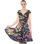 Psychedelic Funky Trippy Cap Sleeve Front Wrap Midi Dress