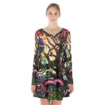 Psychedelic Funky Trippy Long Sleeve Velvet V-neck Dress