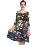 Psychedelic Funky Trippy Quarter Sleeve Waist Band Dress