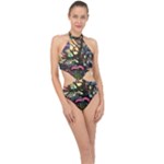 Psychedelic Funky Trippy Halter Side Cut Swimsuit