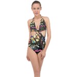 Psychedelic Funky Trippy Halter Front Plunge Swimsuit