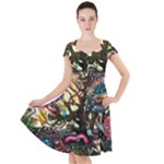 Psychedelic Funky Trippy Cap Sleeve Midi Dress