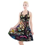 Psychedelic Funky Trippy Halter Party Swing Dress 