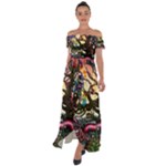 Psychedelic Funky Trippy Off Shoulder Open Front Chiffon Dress