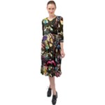 Psychedelic Funky Trippy Ruffle End Midi Chiffon Dress