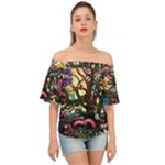 Psychedelic Funky Trippy Off Shoulder Short Sleeve Top