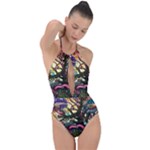 Psychedelic Funky Trippy Plunge Cut Halter Swimsuit