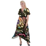 Psychedelic Funky Trippy Cross Front Sharkbite Hem Maxi Dress