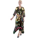 Psychedelic Funky Trippy Quarter Sleeve Wrap Front Maxi Dress