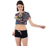 Psychedelic Funky Trippy Tie Back Short Sleeve Crop T-Shirt