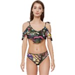 Psychedelic Funky Trippy Ruffle Edge Tie Up Bikini Set	