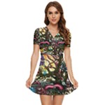 Psychedelic Funky Trippy V-Neck High Waist Chiffon Mini Dress