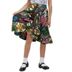 Psychedelic Funky Trippy Kids  Ruffle Flared Wrap Midi Skirt