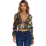 Psychedelic Funky Trippy Long Sleeve Deep-V Velour Top