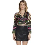 Psychedelic Funky Trippy Long Sleeve Tie Back Satin Wrap Top