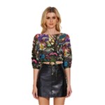 Psychedelic Funky Trippy Mid Sleeve Drawstring Hem Top