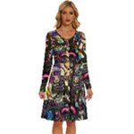 Psychedelic Funky Trippy Long Sleeve Dress With Pocket