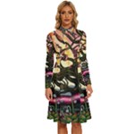 Psychedelic Funky Trippy Long Sleeve Shirt Collar A-Line Dress