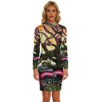Psychedelic Funky Trippy Long Sleeve Shirt Collar Bodycon Dress