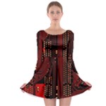 Technology Computer Circuit Long Sleeve Skater Dress