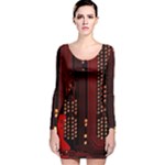 Technology Computer Circuit Long Sleeve Velvet Bodycon Dress