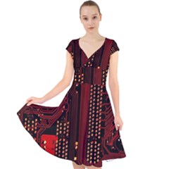 Cap Sleeve Front Wrap Midi Dress 