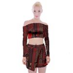 Technology Computer Circuit Off Shoulder Top with Mini Skirt Set