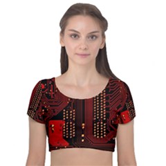 Velvet Short Sleeve Crop Top  