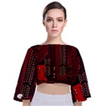 Technology Computer Circuit Tie Back Butterfly Sleeve Chiffon Top