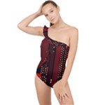 Technology Computer Circuit Frilly One Shoulder Swimsuit