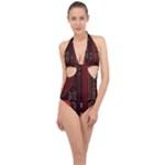 Technology Computer Circuit Halter Front Plunge Swimsuit