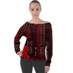 Technology Computer Circuit Off Shoulder Long Sleeve Velour Top