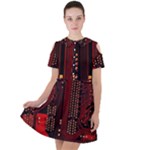 Technology Computer Circuit Short Sleeve Shoulder Cut Out Dress 